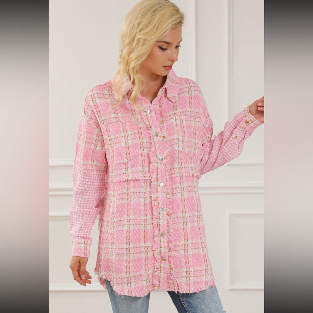 🍁”Tweed Me Alone” Pink Plaid Craft Distressed Houndstooth - Picture 10 of 16